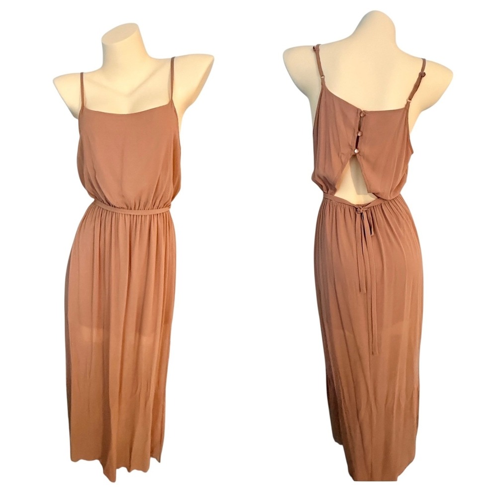XXI Forever 21 Chiffon Maxi Slip Dress Sz S Backless Cutout Boho Summer